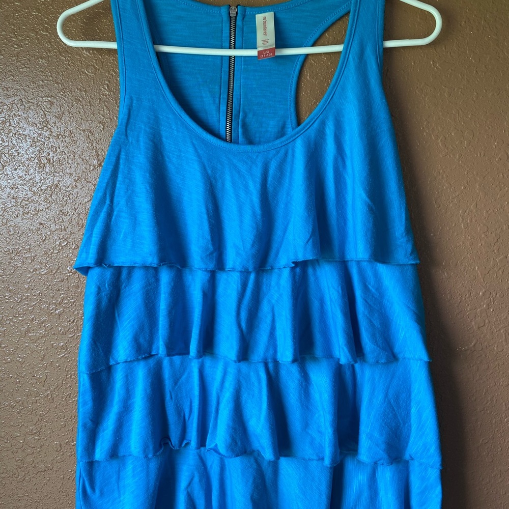 No Boundaries Blue Ruffled Tank Top